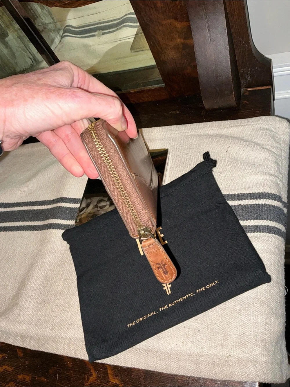 NWT Frye Leather Melissa Zip Around Wallet Cognac Brown Retail $158